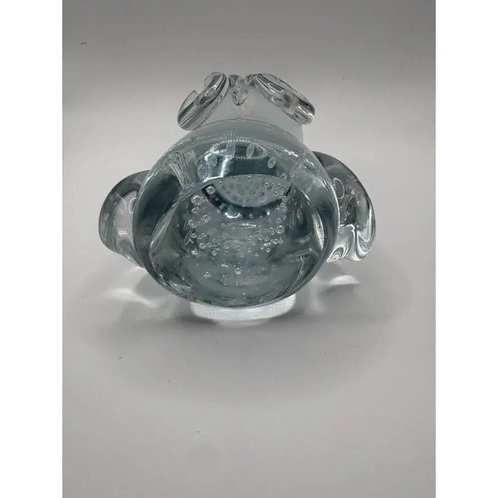 Retro Artisan Clear Blown Art Glass Owl Big Eyes Bubbles 5.5
